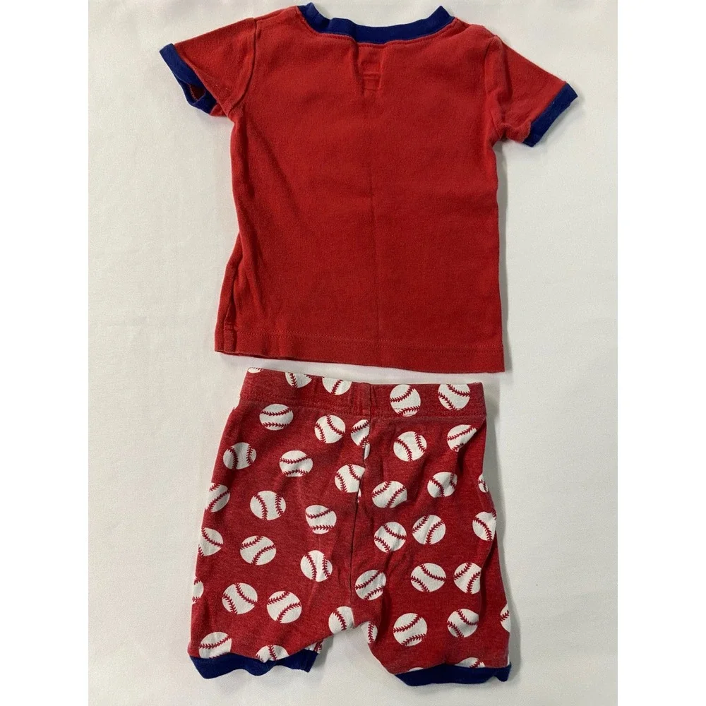 Old Navy Kids Pajama Set of 2 12-18M Baseball Star Handsome Red Green Striped